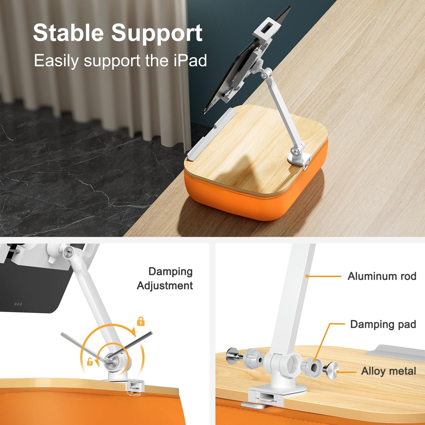 ERGONOV Lap Beanbag Cozy Pillow Stand for Bed with Adjustable Arm, 360° Tablet Holder, Fits 4.7"-13" Kindle, iPad, Phone, Lap Desk for Hands Free Reading in Bed, Couch, Sofa,Orange