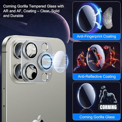 Esanik Upgrade 2 Pack for iPhone 16 Pro/iPhone 16 Pro Max Camera Lens Protector, Aluminum Alloy Metal matte Case Tempered Glass Camera Screen Cover, Scratch Resistant Case Friendly (Natural Titanium)