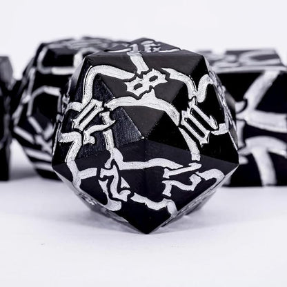D&D Stripe Dice Set,Black Metal Dungeons and Dragons Dice Set with Box, Crack Polyhedral Dice for RPG Board Games (Matte Black Silver)