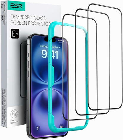 ESR 3 Pack for iPhone 16 / iPhone 15 Screen Protector, [9H Hardness] [Military Grade Shatterproof] Full Coverage Tempered Glass Film with Easy Installation Tool, HD Clear, Scratch Resistant
