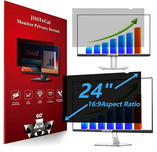 JiSiTeCai 24 Inch Computer Privacy Screen for 16:9 Aspect Ratio Widescreen Monitor, Eye Protection Anti Glare Blue Light Computer Monitor Privacy Filter, Removable Anti-Scratch 24in Protector Film