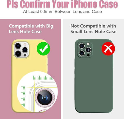 AGVEE 3+3 6 Pack for iPhone 15 Pro 6.1" / 15 Pro Max 6.7" Camera Lens Cover Protector, Bling Diamond & Bling Glitter Metal Ring 9H Tempered HD Glass Camera Cover Protector Film, Bling-Pink