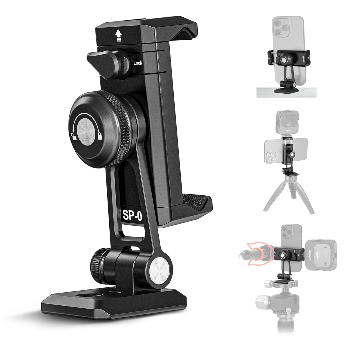 NEEWER Metal Phone Tripod Mount Adapter with Arca QR Base, Cold Shoe