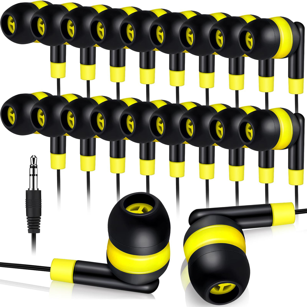 Kanayu 100 Pack Wired Earbuds Bulk for Classroom, No Mic 3.5mm, Yellow