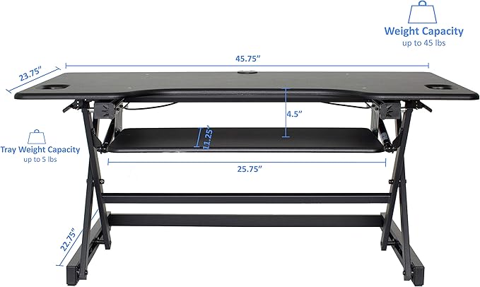 Rocelco 46" Large Height Adjustable Standing Desk Converter with Anti Fatigue Mat BUNDLE - Quick Sit Stand Up Triple Monitor Riser - Retractable Keyboard Tray - Black (R DADRB-46-MAFM)