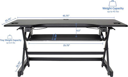 Rocelco 46" Large Height Adjustable Standing Desk Converter with Anti Fatigue Mat BUNDLE - Quick Sit Stand Up Triple Monitor Riser - Retractable Keyboard Tray - Black (R DADRB-46-MAFM)