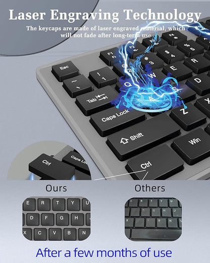 Wired Computers Keyboard with Cover Comfortable Hand Feel,Laser Engraved Characters,12 Multimedia Keys USB Interface Suitable for Laptop PC,Full Size 104 Keyboards, Plug and Play, Office