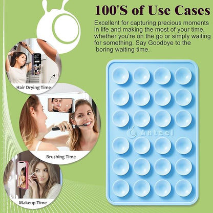 Anteel MAX Silicone Suction Phone Case Adhesive Mount, Upgraded Super Strong Grip, Durable, Easy to Use, Hands-Free Sticky Phone Holder for Selfies, Tiktok Videos, 2.56"x3.94" (Translucent)