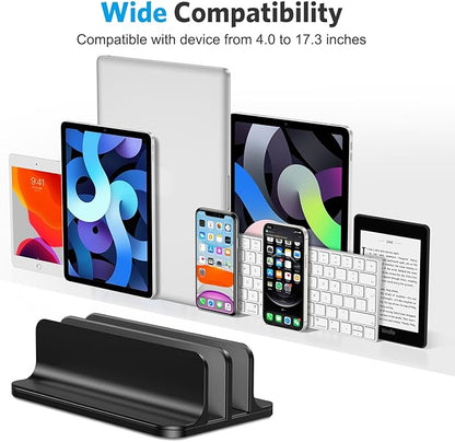 OMOTON Vertical Laptop Stand [Updated Double Version], Desktop Aluminum Mac Book Stand with Adjustable Dock Size, Fits All Mac Book, Surface, Chrome Book and Gaming Laptops (Up to 17.3 inch) (Black)