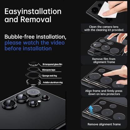 For Samsung Galaxy S24 Ultra Camera Lens Protector, Individual Lens Protector, Ultra HD 9H Tempered Glass Screen Protective Cover, Anti-scratch, Military Grade Drop Protection 2 Set. (Titanium Black, S24 Ultra)