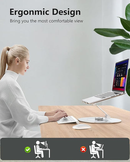 Laptop Stand with Phone Holder, Adjustable Laptop Stand with 360 Rotating Base, Aluminum Computer Mount Holder, Ergonomics Laptop Riser for Desk, Fits MacBook, up to 17.3" All Notebooks Silver