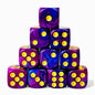 Luck Lab 10 Pack 16mm D6 Acrylic Dice Set - Blue & Purple Swirl w/Gold Pip