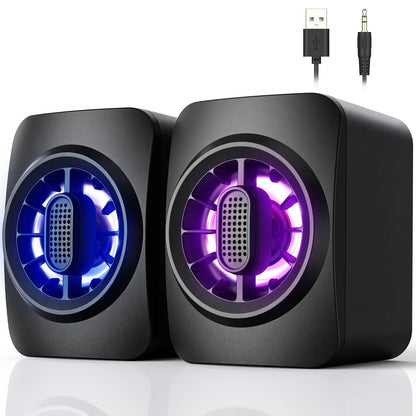 OFFSIR Computer Speakers,RGB PC Speakers, USB Powered 3.5mm Aux Speaker for Desktop, PC, Laptop, Tablet - Small Computer Speakers | Clear Sound & 7-Color Dynamic Lighting