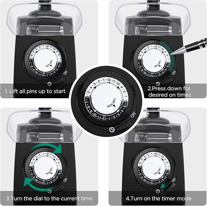 G-Homa 24 Hour Mechanical Outdoor Timer Outlet, Outdoor Timer for Lights, 3-Prong Outdoor Light Timer Waterproof for Home and Garden 15A 1/2HP Heavy Duty, CSA Listed [2 Packs]