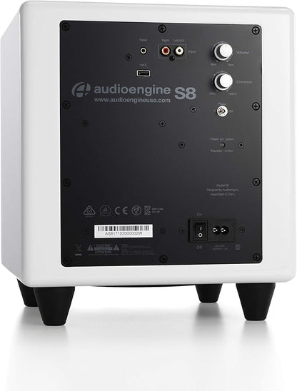 Audioengine S8 250W Wireless Powered Subwoofer, Built-in Amplifier (Wireless, White)