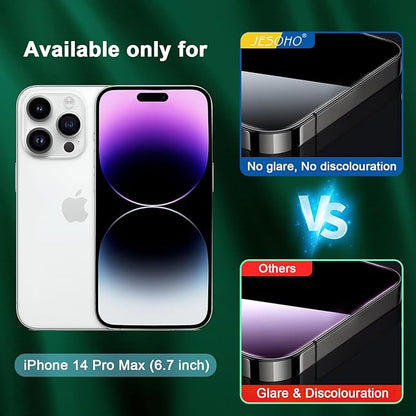Blue Light Screen Protector for iPhone 14 Pro Max (6.7") & Camera Lens Protector,Eye Protection, HD Blue Light Blocking Tempered Glass Film, No Bubble, with Easy Installation Kit.2+2 Pack