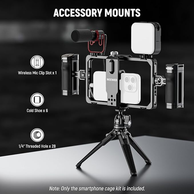 NEEWER Universal Phone Cage Video Rig with Bluetooth Shutter Side Handle Comfort Grips, Smartphone Stabilizer for Video Recording Compatible with iPhone 16 15 Pro Max 15 Pro Galaxy S24 Ultra, PA009E