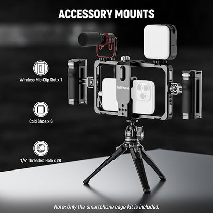 NEEWER Universal Phone Cage Video Rig with Bluetooth Shutter Side Handle Comfort Grips, Smartphone Stabilizer for Video Recording Compatible with iPhone 16 15 Pro Max 15 Pro Galaxy S24 Ultra, PA009E