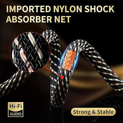 Audiophile HiFi Audio Cable–3.5mm to 3.5mm,6N OFC Core,24K Gold-Plated Plugs,with Nylon Braid,AUX Cable,Compatible with Phone,MP4,Speakers,Amplifiers,TV(1.64ft/0.5m)