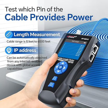 NOYAFA NF-8601S Network Cable Tester, Ethernet Tester Cable with LED Screen, PoE Test for RJ45/RJ11/BNC/Metallic Cable, Test Diagnostic Tool for PING Line Tracer, Crosstalk Test, Fault Location
