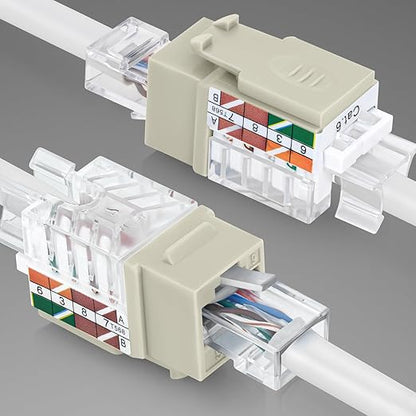 Everest 45° Angled RJ45 Cat6 Keystone Jacks 10-Pack in Ivory - Slim Profile Female RJ45 Connectors - Cat 6 Keystone Jack - Compatible with 45° Angled Speed Termination Tool - 45Term (B0BL3GS7ZY)