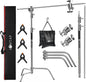 LOMTAP C Stand Light Stand Stainless Metal Photography Kit - Heavy Duty 6.8ft/210cm Vertical Pole, 2.8ft/87cm Boom Arm, Adjustable Base, Water Sandbag, 2 Grip Heads, 3 Clips for Softbox, Reflector