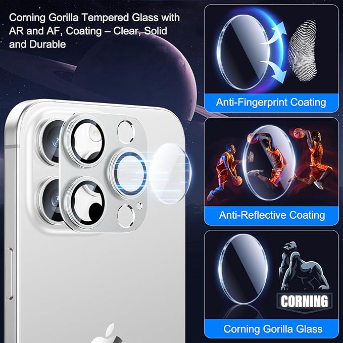 Esanik 2 Pack for iPhone 15 Pro/iPhone 15 Pro Max Camera Lens Protector (White Titanium)