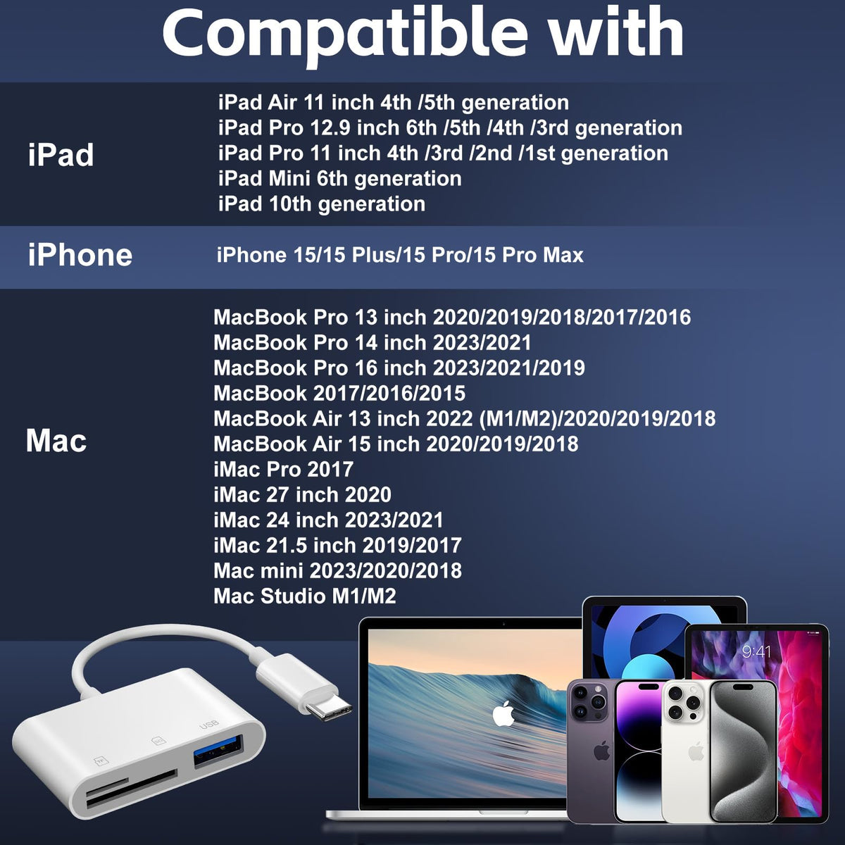 Vrllinking USB-C SD Card Reader for iPhone 15/16/iPad/MacBook,Plug and Play