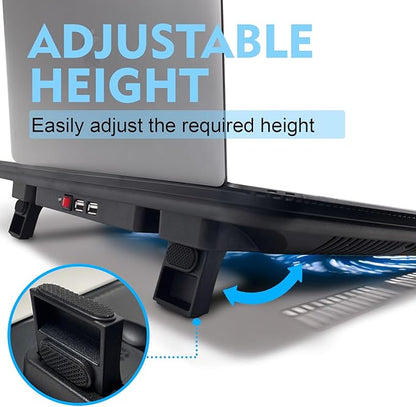 NAGAN Laptop Cooling Pad with Dual USB Ports, USB Powered Cooling Pad for Laptop with 2 Adjustable-Height, 3 Fan with Blue Light, Fits 15-17.3 inch Laptops