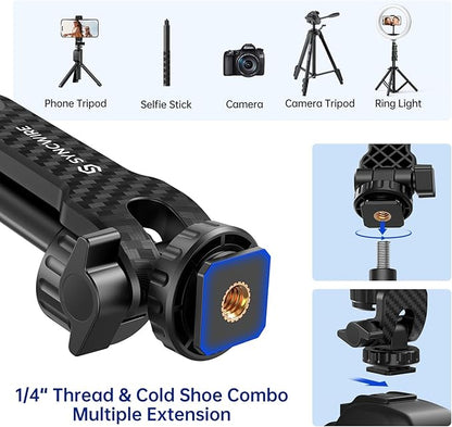 SYNCWIRE Tripod Phone Mount, Universal Smartphone Mount Adapter with 2 Cold Shoe and 1/4" Screw, 360° Rotates and 180° Tilts Adjustable Cell Phone Clamp Holder for Enhancing Mobile Photography Setup