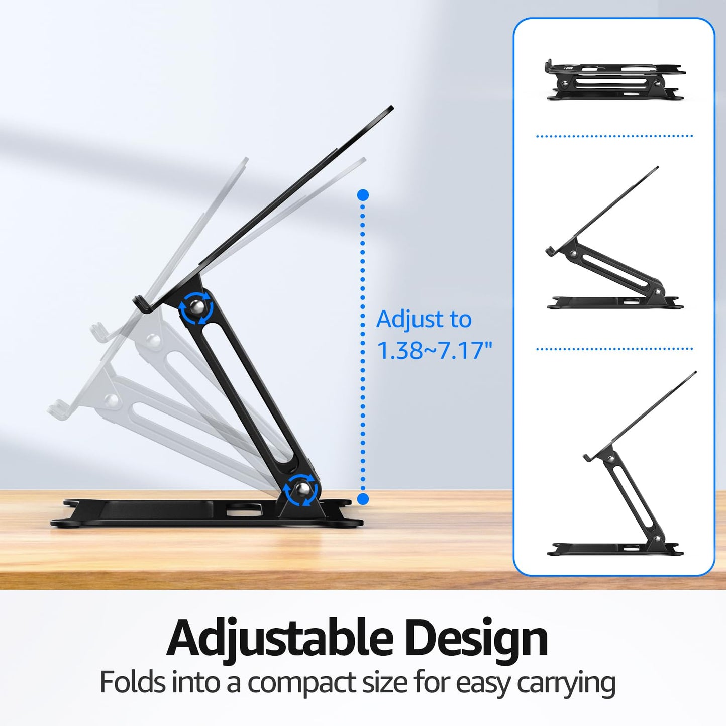 Urmust Adjustable Laptop Stand for Desk, 10-15.6“ Laptop Riser, Black