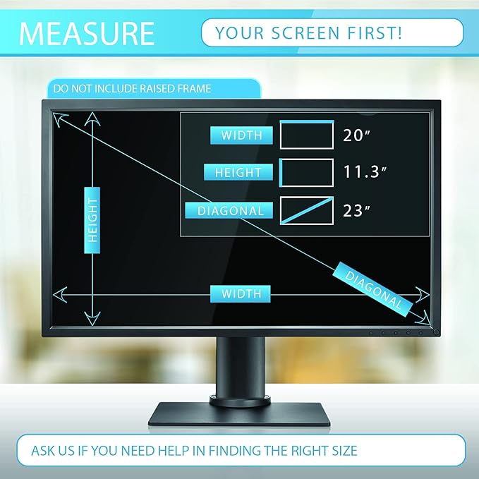 Privacy Screen Filter for 23 Inches Desktop Computer Monitor, Screen Protector Size is 20 inch width x 11.3 inch height