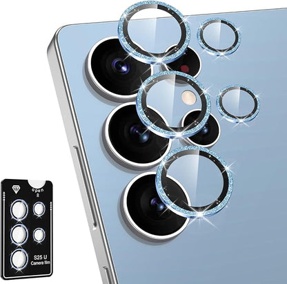 for Samsung Galaxy S25 Ultra Camera Lens Protector, Individual Metal Ring Tempered Glass Lens Cover, [Strong Adsorption] Scratch Resistant Ultra-Thin HD Clear Lens Cover, 1 Set-Blue Sparkly