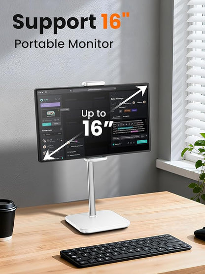 tounee Portable Monitor & Tablet Holder Stand, 4.4lb (2kg) Holding Strength, Height Adjustable Up to 18.11", Ideal for 4.7"-16" Devices (15.6" Portable Monitors, iPad, iPhone, Kindle)-White