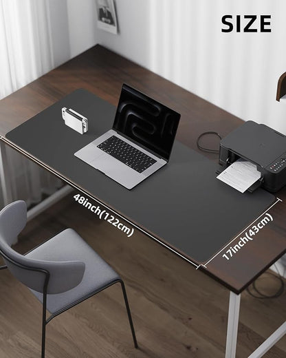 Leather Desk Pad Protector- 48" x 17" Office Desk Mat, Non-Slip PU Leather Mouse Pad, Waterproof Desk Blotter Mat, Desk Cover Mat for Office and Home (Dark Grey)