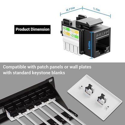 iwillink 10Gbps Cat6 Keystone Jack and Punch-Down Stand, 50-Pack, RJ45 Ethernet Keystone Jacks, 90-Degree UTP Modular Punch Down Keystone Jack Adapter, Black