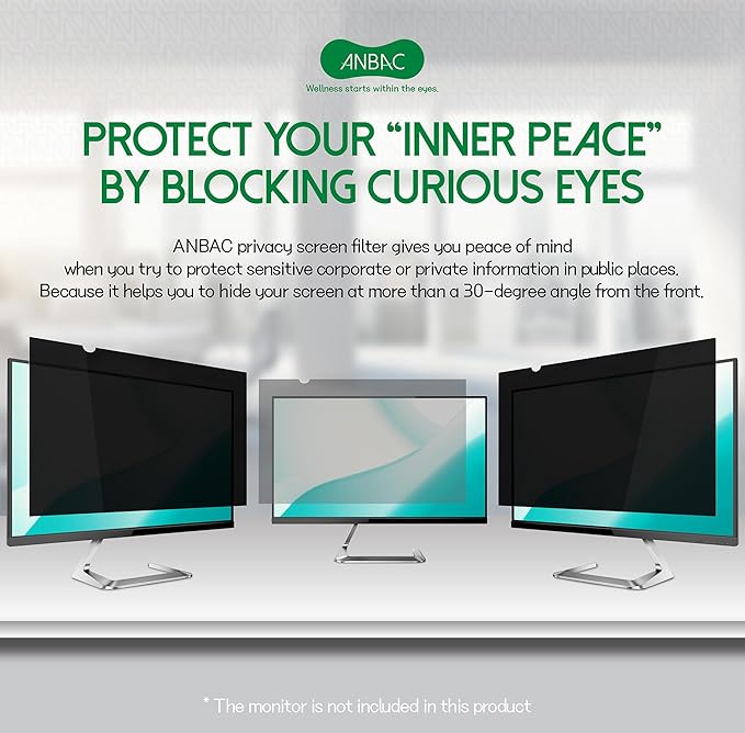 ANBAC 24 Inch Desktop Privacy Screen Shield for 16:9 Wide Monitor - Anti Glare Computer Privacy Screen Cover | Blue Light Blocking Screen Protector | Scratch Resistant UV Filter | Attachment Type