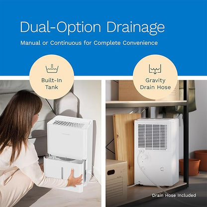 hOmeLabs 25 Pint Wi-Fi Dehumidifier for up to 3,500 Sq Ft Rooms (MAX 64 Pint at 95°F, 90% RH) – High-Efficiency Moisture Removal for Medium to Large Spaces with Auto Shut-Off and Quiet Operation