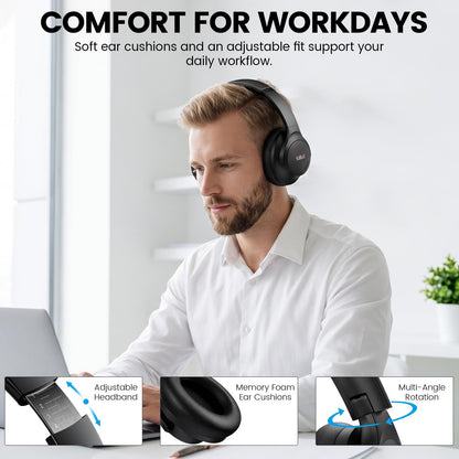 1Mii Y8+ Noise Cancelling Headphones Bluetooth 6.0 Over-Ear Wireless, Black