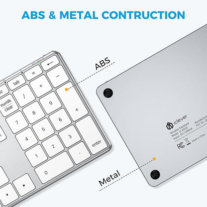 iClever KP10 Bluetooth Number Pad, Dual Device Connection, 34 Keys Ultra-Slim for Mac/Windows/iPad, USB-C Rechargeable, Quiet Keys, Excel Accounting Numpad with Long Battery Life