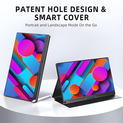 UPERFECT Portable Monitor, 15.6" IPS HDR 1920X1080 FHD Eye Care Travel Screen USB C Gaming Monitor, Dual Speaker External Monitor HDMI Type-C VESA for Laptop PC Phone w/Case