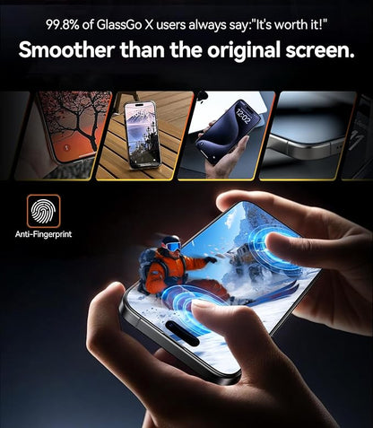 TORRAS Military-Grade Shatterproof for iPhone 16 Pro Max Screen Protector [9H+ Aerospace Tempered Glass＆ One-Step Installation] Full Coverage Fit Bubble Free Top-Notch Protection, 2 Pack, GlassGo X