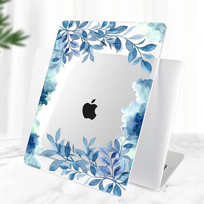 TWOLSKOO Compatible with MacBook Pro 13 inch Case 2022 2021 2020-2016 A2338 M2/M1 A2251 A2289 A2159 A1989 A1706, Plastic Hard Shell Cover & Keyboard Skin & Screen Protector, Blue Floral