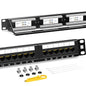 AMPCOM Premium Series CAT6 24 Ports Patch Panel, Rack Mount - 1U, 19 inch, RJ45 Ethernet 568A 568B, 15u Gold Plated, with Rear Cable Support Bar