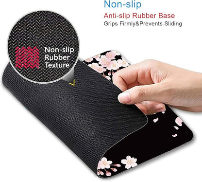 IMAYONDIA Cute Pink Flowers Mouse Pad, Cherry Blossom Mouse Pad, Serene Blossoms on Black Elegant Floral Mousepad, Japanese Minimalistic Mice pad for Computer Office Girl, 9.5 x 7.9 Inch