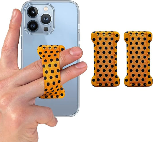 WUOJI Phone Grip Holder for Hand, Universal Finger Strap Phone Holder, Finger Selfie Grip Compatible with Most Smartphones (Black Polka Dots) -2Pack