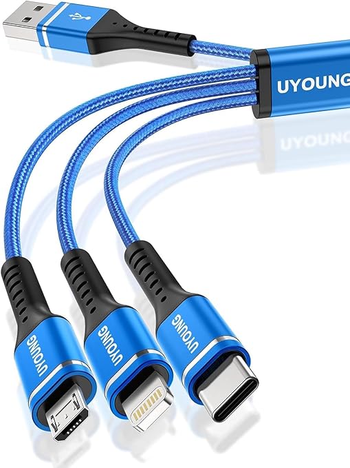 Short Multiple Charger Cord, 3 in 1 USB Cable Universal Charger 1FT, 2Pack