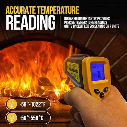 Infrared Thermometer Gun - Digital Food & Surface Temp Gun (-58F to 1022F) for Pizza Oven, Grill, Meat, HVAC, Engine