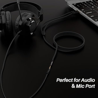 Headphone Splitter for Computer, 3.5mm Female to Dual 3.5mm Male Audio Splitter Cable, Stereo Jack Earphones Headset to PC Laptop Adapter, 1/8inch 2-in-1 Y Separator Aux Dongle Converters, 2FT