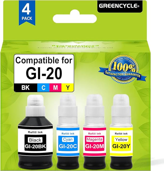 Compatible for GI-20 Ink Bottle, GI20 Refill Ink Bottles Kit Combo 4 Pack